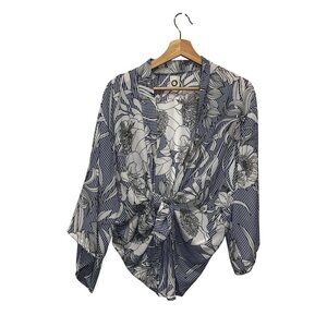 Akemi + Kin ANTHROPOLOGIE Floral & Striped Long Sleeve Wrap Women's Top Size M